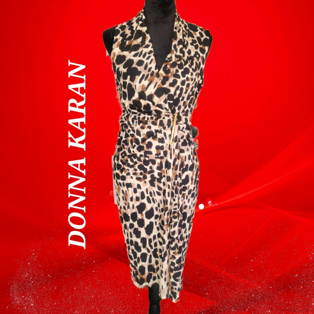 Donna Karan Leopard Print Wrap Dress  Size 4  Brand New With Tags